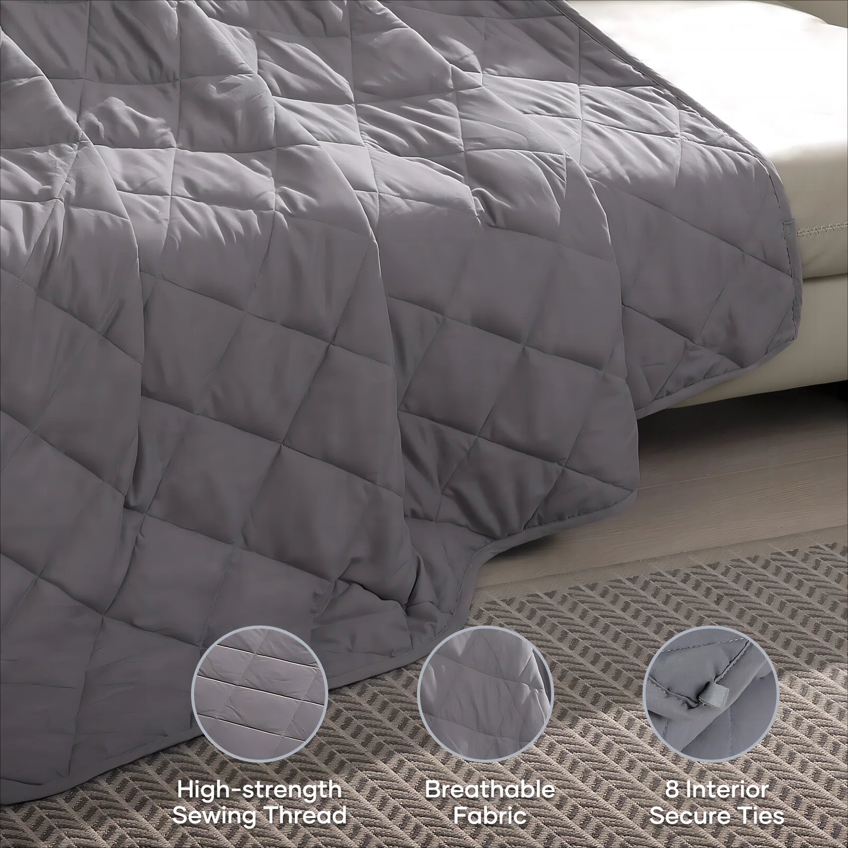 Weighted Blanket Twin Size 48" X 72" 15 Lbs with Nontoxic Glass Beads, Microfiber Material, Thick Comfort for Deeper Sleep, Gray